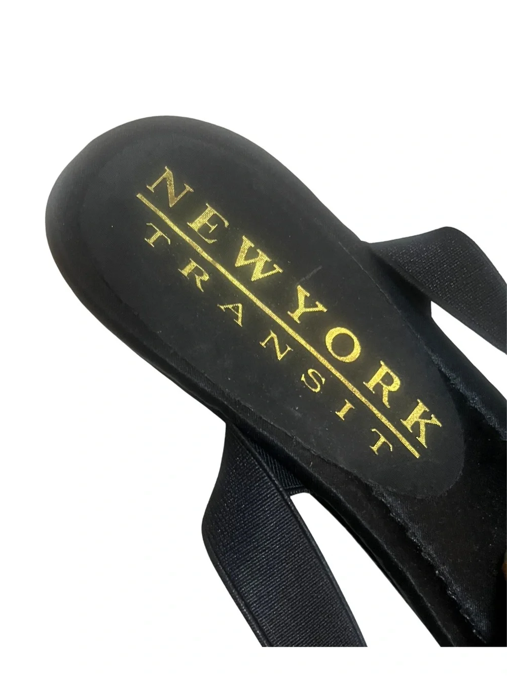 New York Transit Black Wedge Sandals with Textured Strap